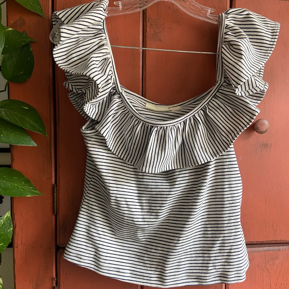 Black and White Striped Off the Shoulder Maeve for Anthropologie Top 💛 - Picture 7 of 7
